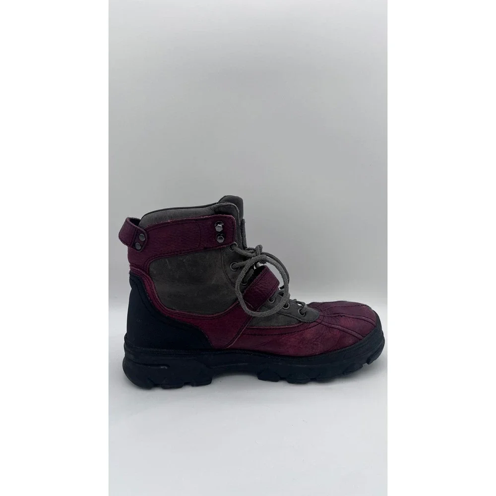 Polo Ralph Lauren Huntswood Mens 12D Burgundy Grey Leather Duck Boots‎ 0862 G12
